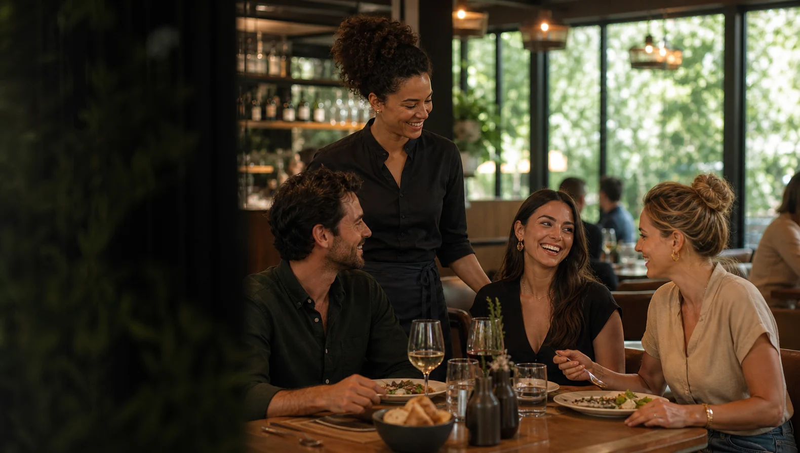 Guests enjoying a meal at a restaurant